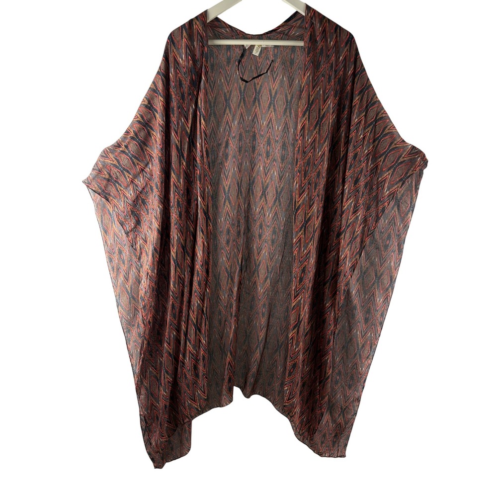 Threads 4 Thought Womens Geometric Ikat Kimono Wrap Orange Black Lenzing Modal
